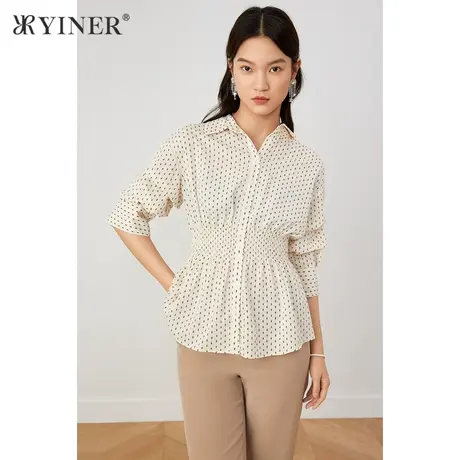 *YINER音儿奥莱女装秋季气质休闲波点收腰衬衫商品大图