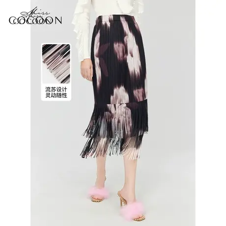MISSCOCOON印花流苏半身裙24春季新款女高腰修身裙子图片