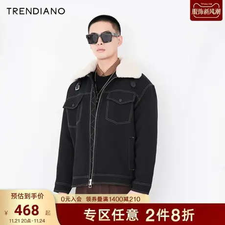 TRENDIANO潮牌冬季扣带毛领明线棉服男士夹克外套加绒防寒棉衣男商品大图