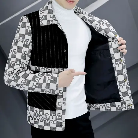 冬季潮牌加厚毛呢夹克男士韩版个性时尚呢子男装潮流帅气英伦外套商品大图