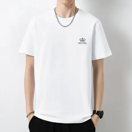 重磅纯棉短袖t恤男夏季潮流液氨长绒棉白色上衣服半袖圆领体恤衫商品大图