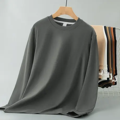 380g重磅t恤男士长袖圆领内搭打底衫纯色上衣服秋冬季加厚款体恤商品大图
