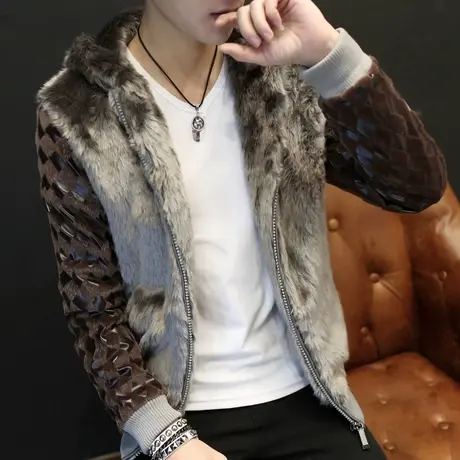 男士棉衣青年秋冬季保暖皮草大衣加厚皮毛一体棉服男装棉袄外套潮商品大图