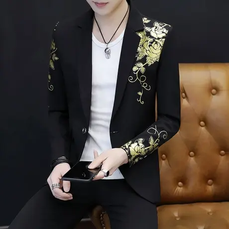 小西装男修身春秋新款青年休闲西装上衣男士外套韩版潮流男装西服商品大图