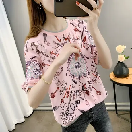短袖t恤女2023年新款卡通夏季宽松洋气上衣圆领设计感女小众ins潮商品大图