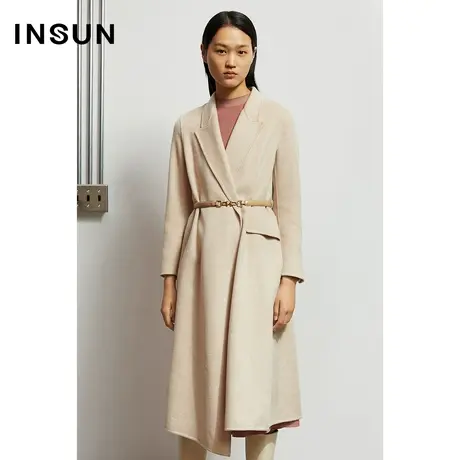 INSUN恩裳秋季前襟不对称毛呢大衣图片