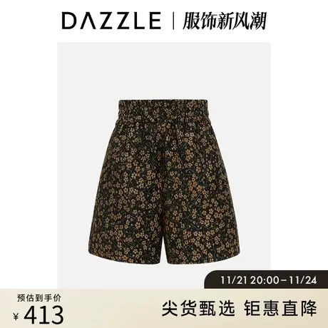 DAZZLE地素奥莱 黑色复古宫廷风华丽浮雕碎花休闲裤短裤女商品大图