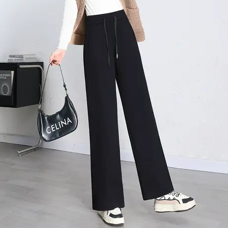 毛呢阔腿裤秋冬女高腰宽松垂感直筒裤子2023新款百搭显瘦休闲长裤商品大图