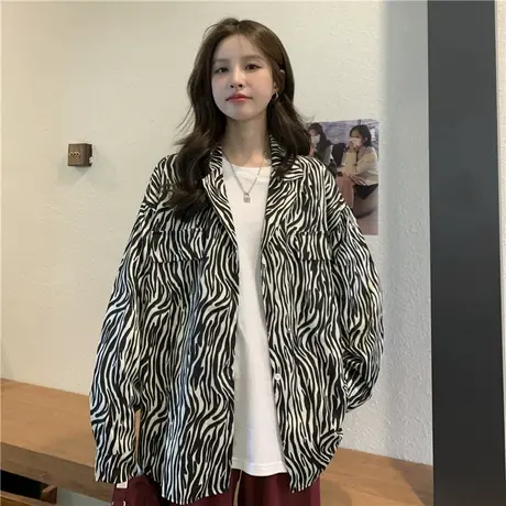 斑马纹衬衫女春装复古港风宽松韩版设计感小众法式高级感别致上衣商品大图