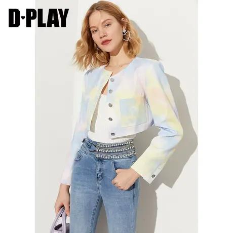 DPLAY【黑标】ins风圆领单排扣高腰单排扣渐变印花小外套商品大图