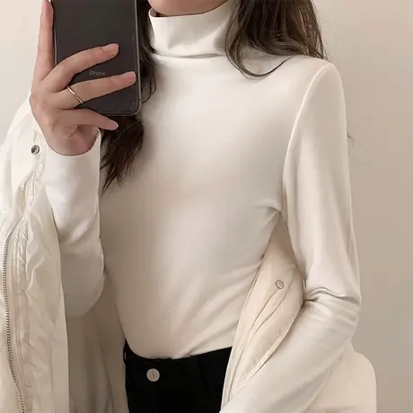 秋冬超火cec保暖堆堆领打底衫德绒大码内搭t恤女ins潮不倒绒上衣图片