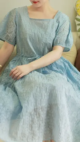 【买一送一】夏新品方领法式连衣裙加大码复古优雅宽松长裙商品大图