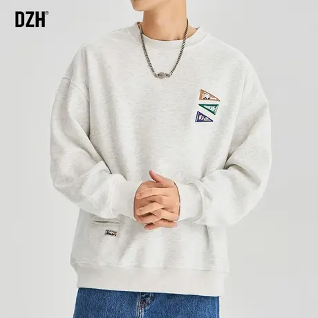 男士米白色重磅卫衣男圆领秋季潮牌男装2023新款长袖上衣宽松外套商品大图