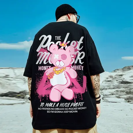 小熊情侣t恤2025新款网红情侣装夏季ins超火港风大码潮牌宽松短袖商品大图