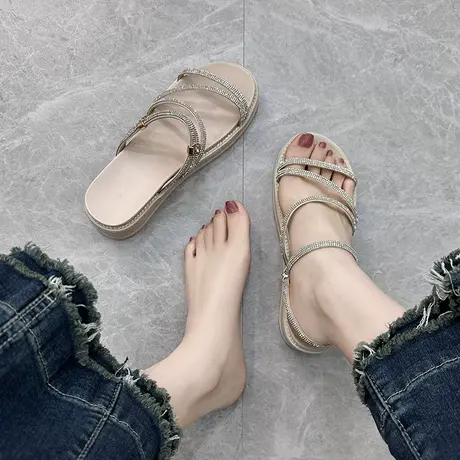 2023年新款夏季水钻松糕底厚底凉拖鞋女外穿罗马两穿凉鞋仙女鞋子商品大图