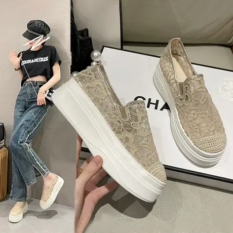 松糕女鞋网面渔夫鞋2023新款夏季镂空单鞋透气网鞋厚底老北京布鞋商品大图