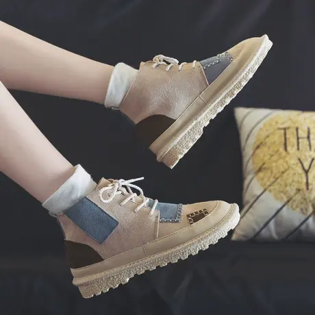 2020新款百搭小白鞋女学生ins超火高帮帆布鞋渔夫麻叶chic板鞋女图片