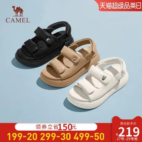 骆驼凉鞋女2024年夏季新款真皮面包魔术贴沙滩运动增高厚底凉鞋女商品大图