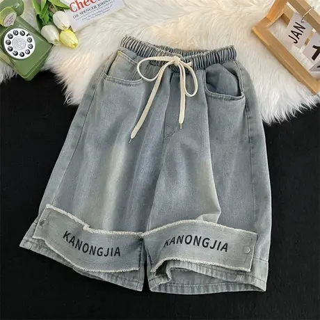 牛仔短裤男潮牌痞帅美式复古水洗做旧工装风宽松休闲五分中裤商品大图