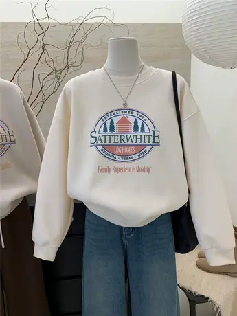 韩系秋冬季纯棉新款潮流休闲宽松时尚印花加绒加厚长袖卫衣女上衣商品大图