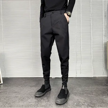 秋季男士裤子休闲裤小脚裤修身潮流百搭纯色小西裤潮牌ins小脚裤商品大图
