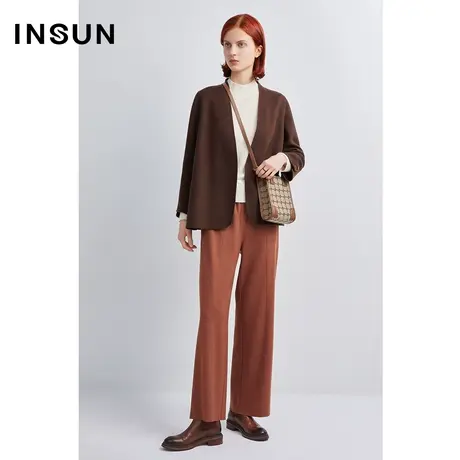 INSUN恩裳冬季绵羊毛弹性垂坠感直筒休闲裤图片