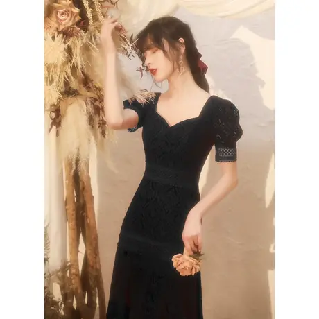黑色小晚礼服裙女宴会气质裙子平时可穿蕾丝生日派对连衣裙晚宴裙图片
