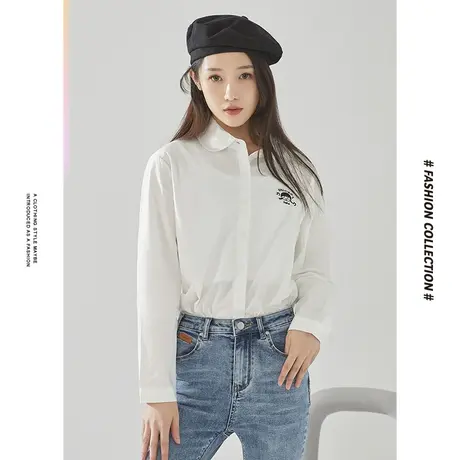 [商场同款]唐狮春季新款衬衫女春格纹领带少女衬衫休闲百搭上衣图片