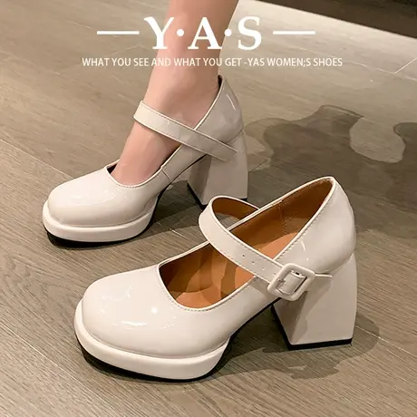 法式玛丽珍鞋女2024年新款粗跟单鞋黑色辣妹高跟鞋芭比圆头小皮鞋图片