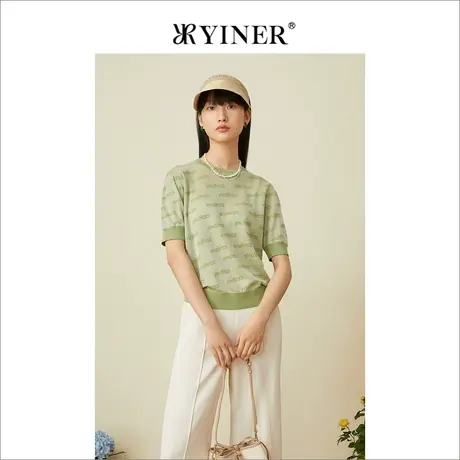 YINER音儿女装2022夏季字母印花薄款针织衫套头图片