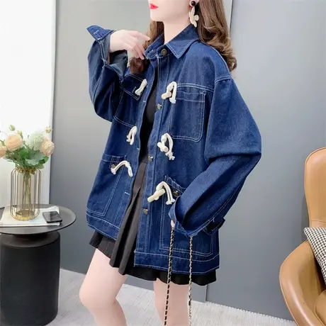 复古牛角扣牛仔衬衫女春秋2024年新款宽松休闲学院风夹克外套上衣商品大图