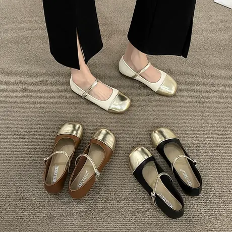 小香风拼色玛丽珍鞋女2024年春季新款复古文艺圆头浅口单鞋女平底商品大图