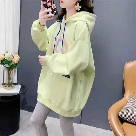 设计感印花字母连帽卫衣女中长款2024年新款春季宽松休闲洋气上衣商品大图