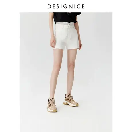 迪赛尼斯夏季新款通勤全棉时尚气质珍珠白阔腿牛仔短裤女商品大图