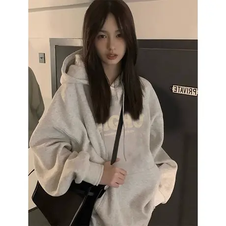 设计感连帽新款卫衣女春秋薄款韩版宽松慵懒风小个子上衣加绒外套商品大图