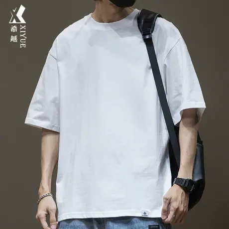 希越230克舒适棉短袖T恤男春季白色潮牌百搭宽松大码男士半袖上衣商品大图