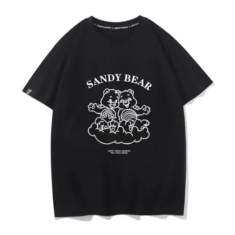 秀洛线条小熊衣服夏印花宽松短袖T恤男潮牌休闲圆领套头上衣情侣商品大图