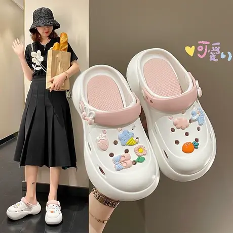 网红洞洞鞋女夏季外穿新款可爱卡通仙女风厚底增高懒人包头半拖鞋商品大图