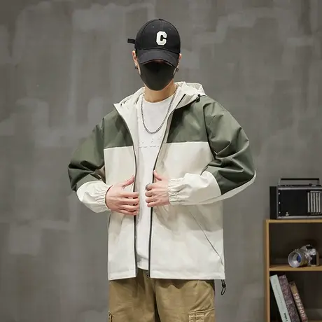 秋季男款高级感情侣连帽夹克衫外套春秋款男士撞色机能防水冲锋衣图片