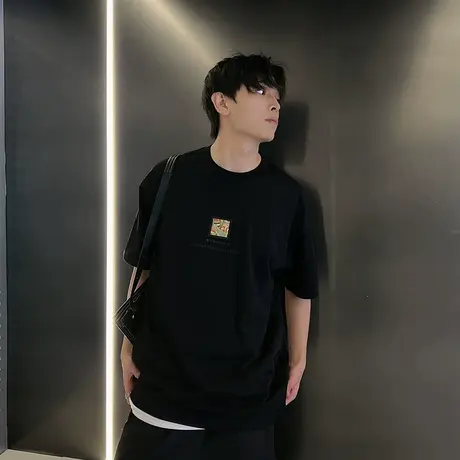 夏季短袖T恤2024简约潮牌半袖男装体恤重磅宽松印花字母半截袖商品大图