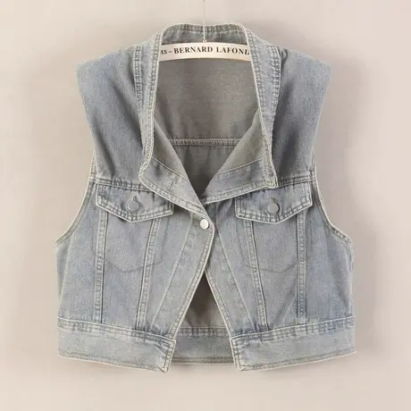 牛仔马甲背心女短款半高领休闲春秋时尚新款无袖外套百搭一粒扣浅商品大图