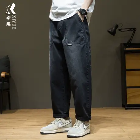 希越纯棉复古大口袋工装直筒裤男士春季新款宽松大码休闲锥形裤子商品大图