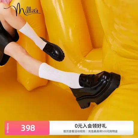 millies妙丽春季牛皮乐福JK鞋时尚厚底小皮鞋百搭女单鞋326-7CM1商品大图