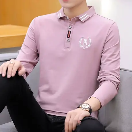 2023春季新款男士潮长袖T恤翻领男装青年春秋有带领polo衫上衣服商品大图