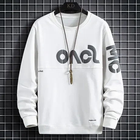 长袖t恤男春秋季潮牌宽松休闲内搭打底衫青少年潮牌印花圆领卫衣商品大图