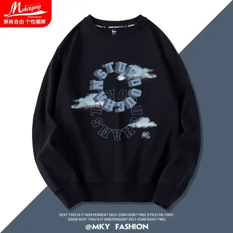 圆领卫衣男秋冬加绒潮牌超火cec无帽长袖宽松时尚百搭学生上衣服图片