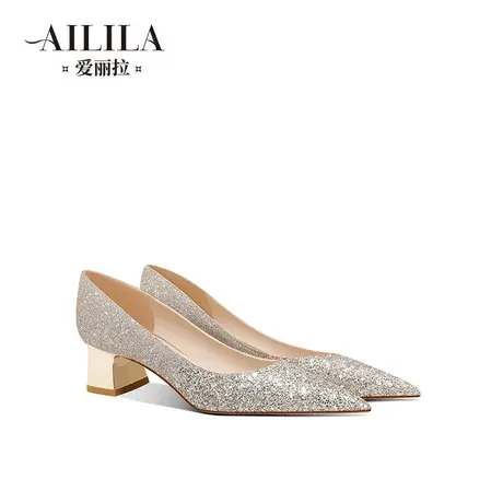 爱丽拉粗跟法式婚鞋女2023新款大码新娘低跟鞋不累脚禾秀婚纱两穿商品大图