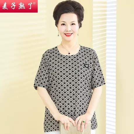 妈妈夏装短袖T恤洋气质阔太太雪纺小衫上衣新款50岁中老年人女装商品大图