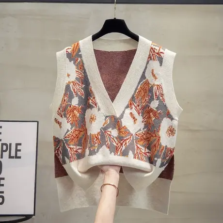v领开叉针织马甲背心女2023秋装新款宽松马夹外穿上衣毛衣坎肩潮商品大图