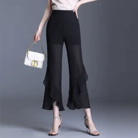 雪纺阔腿裤女薄夏款荷叶边起气质九分裤2023新款显瘦直筒休闲裤子图片